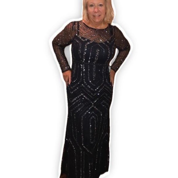 Adrianna Papell Geometric sequin embellished Midnight Navy blue evening dress - Picture 3 of 4